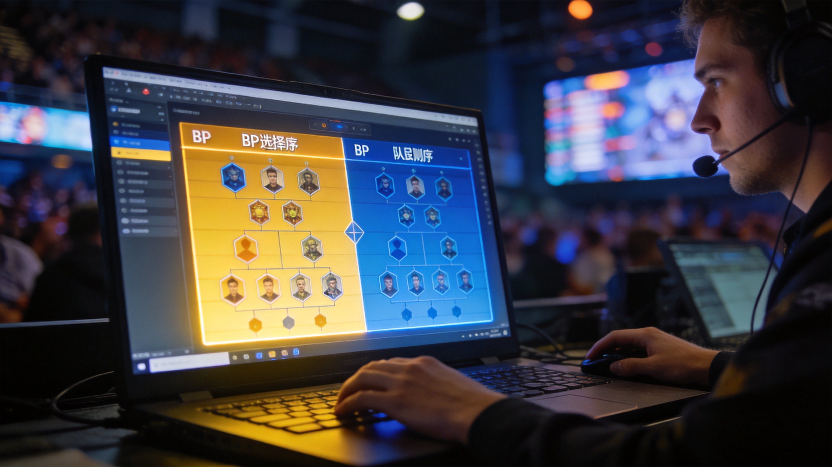 Dota2赛事分析面板，展示双方BP选择顺序与阵容对比信息